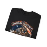 Crewneck Sweatshirt — "Craterline Service Dept. — Wrenches After Moonrise" Raccoon Astronaut Mechanic Graphic