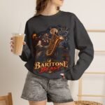 Baritone Beast Sweatshirt — Retro Jazz Saxophone Graphic Crewneck