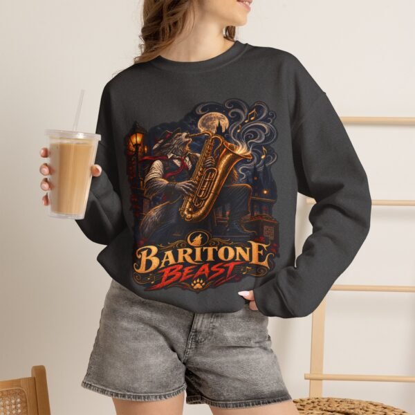 Baritone Beast Sweatshirt — Retro Jazz Saxophone Graphic Crewneck