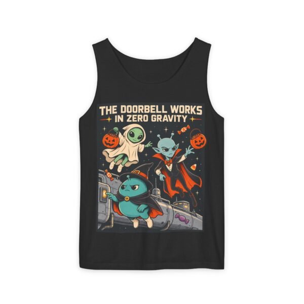 Alien Halloween Tank Top — “The Doorbell Works in Zero Gravity” Graphic