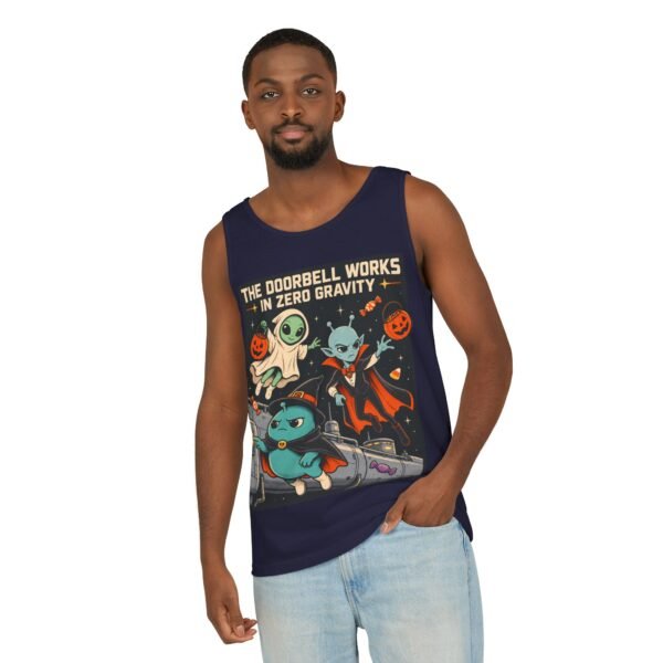 Alien Halloween Tank Top — “The Doorbell Works in Zero Gravity” Graphic