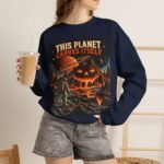 Halloween Astronaut Sweatshirt — "This Planet Carves Itself" Vintage Horror Crewneck