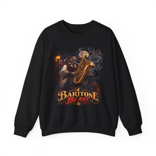Baritone Beast Sweatshirt — Retro Jazz Saxophone Graphic Crewneck