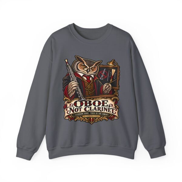 Clarinet Oboe Owl Crewneck Sweatshirt — “Oboe Not Clarinet” Vintage Music Teacher Gift