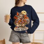 Candy Keeper Sweatshirt — Cute Bat Cat Halloween Crewneck