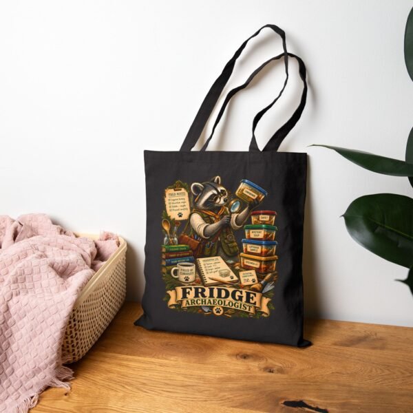 Tote Bag — 'Fridge Archaeologist' Raccoon Vintage Grocery Canvas Tote