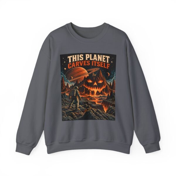 Halloween Astronaut Sweatshirt — "This Planet Carves Itself" Vintage Horror Crewneck