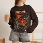 Halloween Astronaut Sweatshirt — "This Planet Carves Itself" Vintage Horror Crewneck