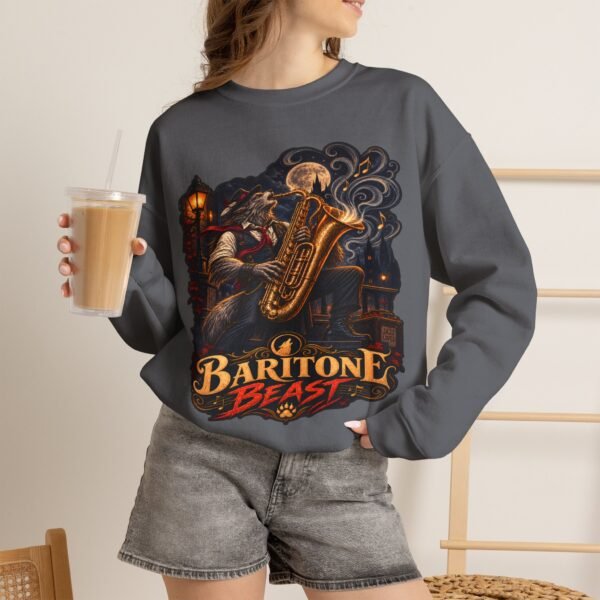 Baritone Beast Sweatshirt — Retro Jazz Saxophone Graphic Crewneck