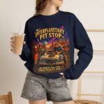 Interplanetary Pit Stop Crewneck Sweatshirt — Retro Space Roadtrip Graphic