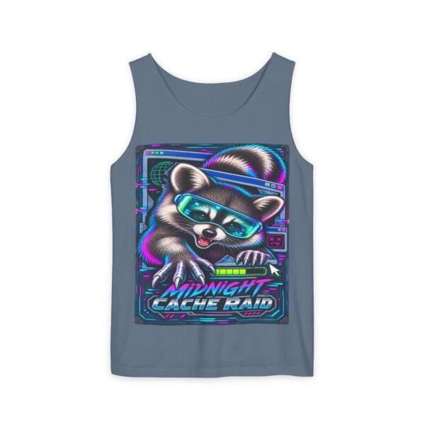 Midnight Cache Raid Tank Top — Retro Neon Raccoon Graphic Tank