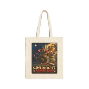 Midnight Fridge Raid Canvas Tote Bag — Cute Rat Kitchen Illustration