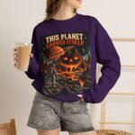 Halloween Astronaut Sweatshirt — "This Planet Carves Itself" Vintage Horror Crewneck
