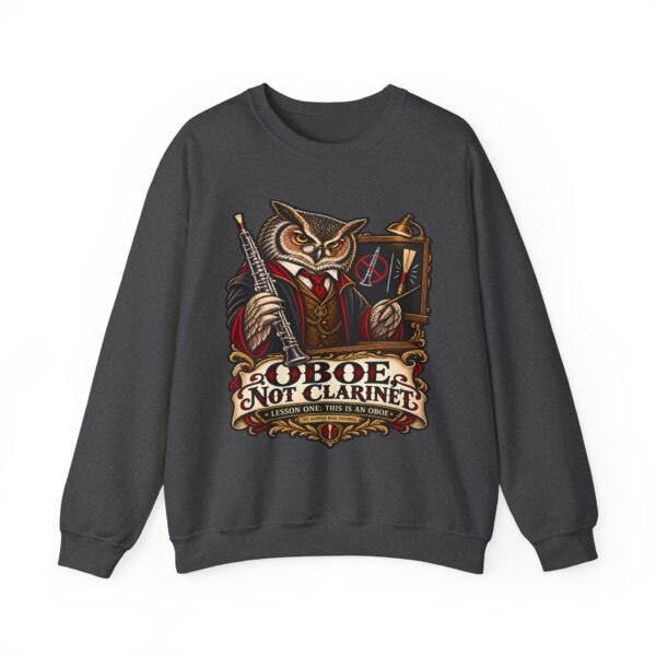 Clarinet Oboe Owl Crewneck Sweatshirt — “Oboe Not Clarinet” Vintage Music Teacher Gift