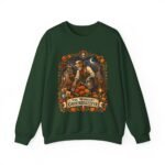 Midnight Groundskeeper Skeleton Gardener Crewneck Sweatshirt — Halloween Pumpkin Patch Graphic