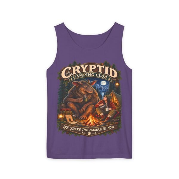 Cryptid Camping Club Tank Top — "We Share the Campsite Now" Graphic Tank