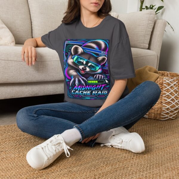 Midnight Cache Raid T‑Shirt — Neon Cyber Raccoon Graphic Tee