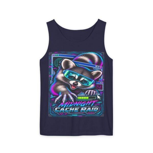 Midnight Cache Raid Tank Top — Retro Neon Raccoon Graphic Tank