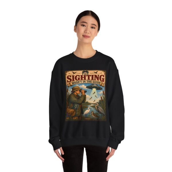 Birdwatching Crewneck Sweatshirt — “The Sighting Wasn’t in the Guide” Vintage Nature Graphic