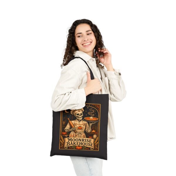 Moonrise Bakehouse Tote Bag — Halloween Skeleton Baker Canvas Grocery Tote