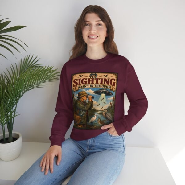 Birdwatching Crewneck Sweatshirt — “The Sighting Wasn’t in the Guide” Vintage Nature Graphic