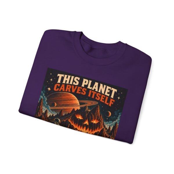 Halloween Astronaut Sweatshirt — "This Planet Carves Itself" Vintage Horror Crewneck