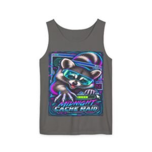 Midnight Cache Raid Tank Top — Retro Neon Raccoon Graphic Tank