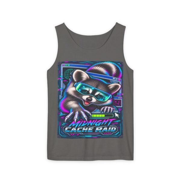 Midnight Cache Raid Tank Top — Retro Neon Raccoon Graphic Tank