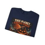 Halloween Astronaut Sweatshirt — "This Planet Carves Itself" Vintage Horror Crewneck