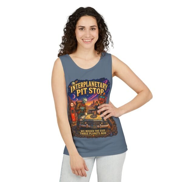 Interplanetary Pit Stop Tank Top — Retro Space Road Trip Graphic