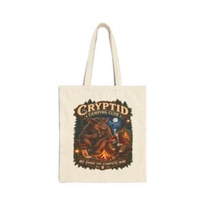 Cryptid Camping Club Canvas Tote — 'We Share The Campsite Now' Eco Grocery Bag
