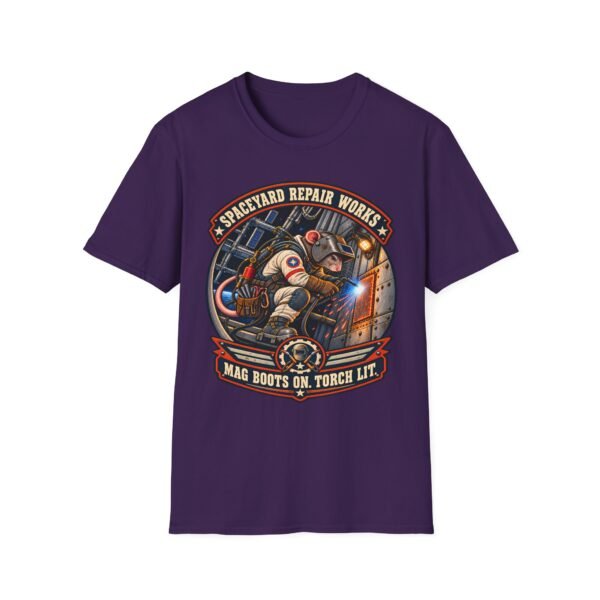 Spaceyard Repair Works T‑Shirt — Retro Astronaut Rat Graphic (Mag Boots On, Torch Lit)