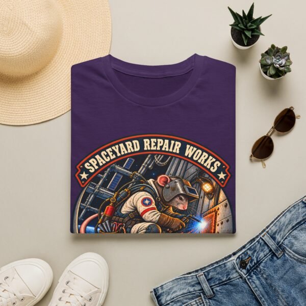 Spaceyard Repair Works T‑Shirt — Retro Astronaut Rat Graphic (Mag Boots On, Torch Lit)