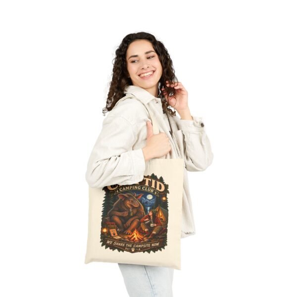 Cryptid Camping Club Canvas Tote — 'We Share The Campsite Now' Eco Grocery Bag