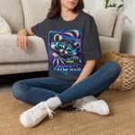 Midnight Cache Raid T‑Shirt — Neon Cyber Raccoon Graphic Tee