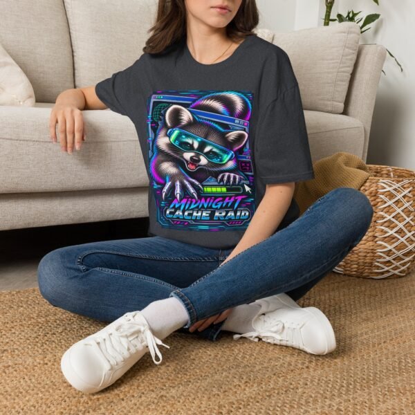 Midnight Cache Raid T‑Shirt — Neon Cyber Raccoon Graphic Tee
