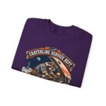 Crewneck Sweatshirt — "Craterline Service Dept. — Wrenches After Moonrise" Raccoon Astronaut Mechanic Graphic