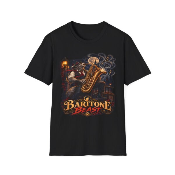 Baritone Beast T-Shirt — Vintage Jazz Saxophone Night Music Tee