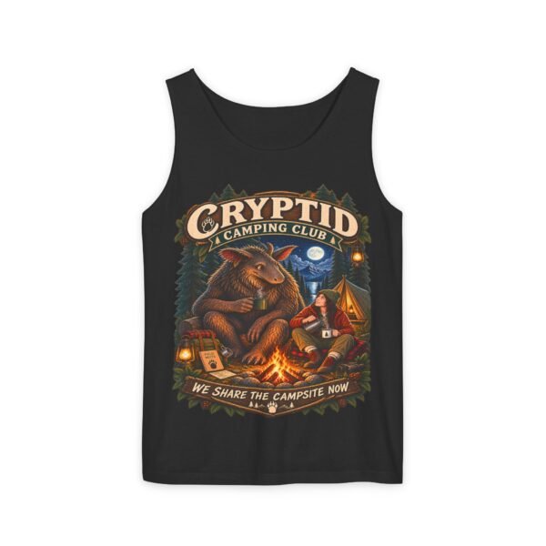 Cryptid Camping Club Tank Top — "We Share the Campsite Now" Graphic Tank