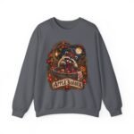 Crewneck Sweatshirt — "The Apple Bobber" Halloween Raccoon Apple-Bobbing Design