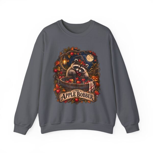 Crewneck Sweatshirt — "The Apple Bobber" Halloween Raccoon Apple-Bobbing Design