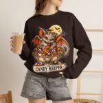 Candy Keeper Sweatshirt — Cute Bat Cat Halloween Crewneck