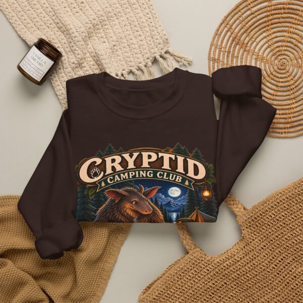 Cryptid Camping Club Sweatshirt — 'We Share the Campsite Now' Cozy Crewneck