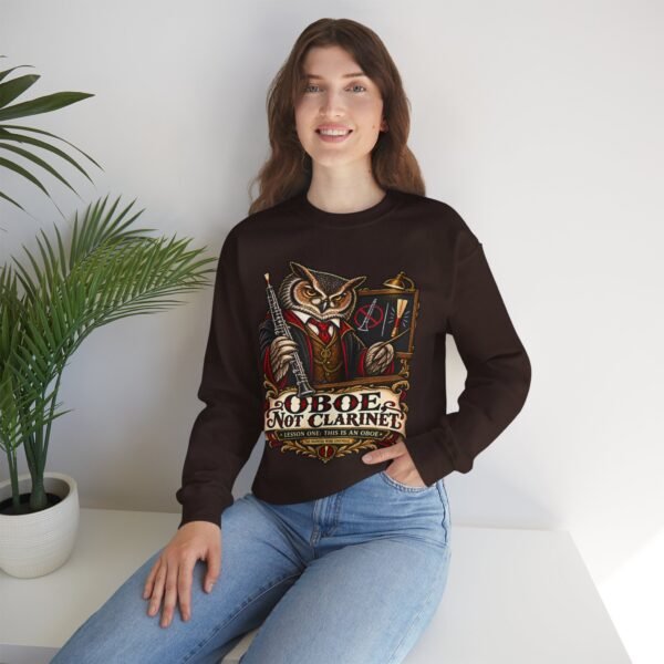 Clarinet Oboe Owl Crewneck Sweatshirt — “Oboe Not Clarinet” Vintage Music Teacher Gift