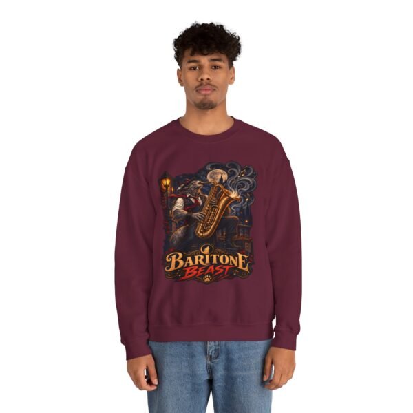 Baritone Beast Sweatshirt — Retro Jazz Saxophone Graphic Crewneck