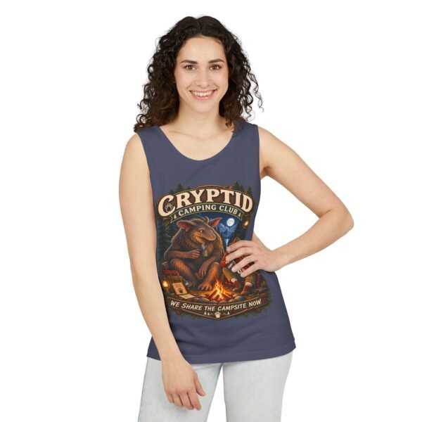 Cryptid Camping Club Tank Top — "We Share the Campsite Now" Graphic Tank