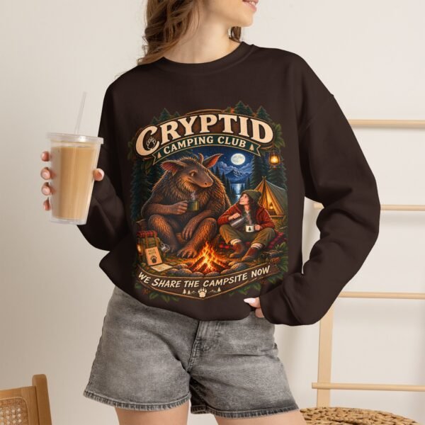Cryptid Camping Club Sweatshirt — 'We Share the Campsite Now' Cozy Crewneck