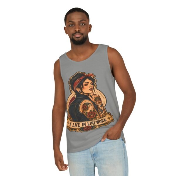 Rosie Tattooed Worker 'A Life in Line Work' Tank Top | Retro Pinup Workwear