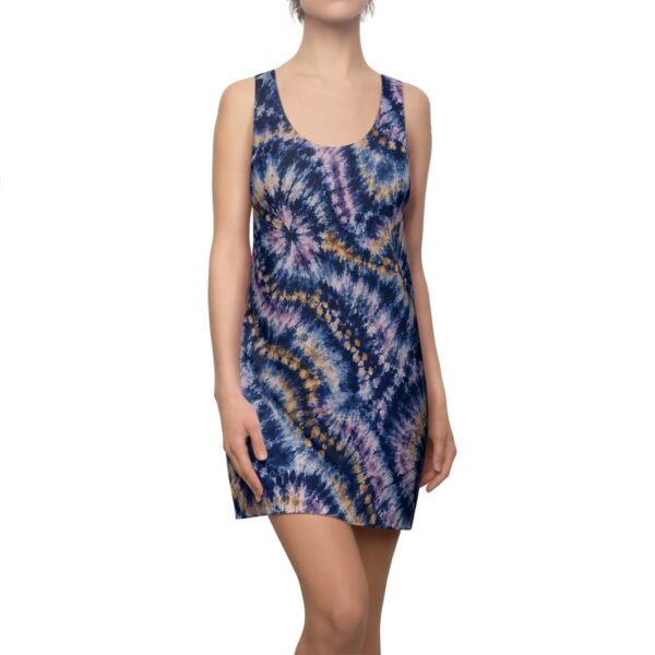 Tie-Dye Racerback Dress — Navy, Lavender & Mustard Spiral Print