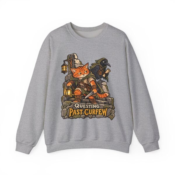 Questing Past Curfew Crewneck Sweatshirt — Fox Adventurer & Crow RPG Graphic